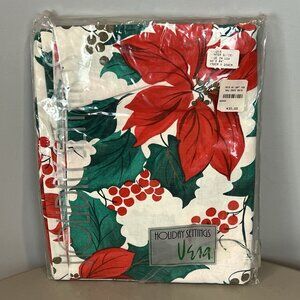 Vera Winter Garden Poinsettia Holiday Settings TableCloth 60 x 84" Oblong Unused